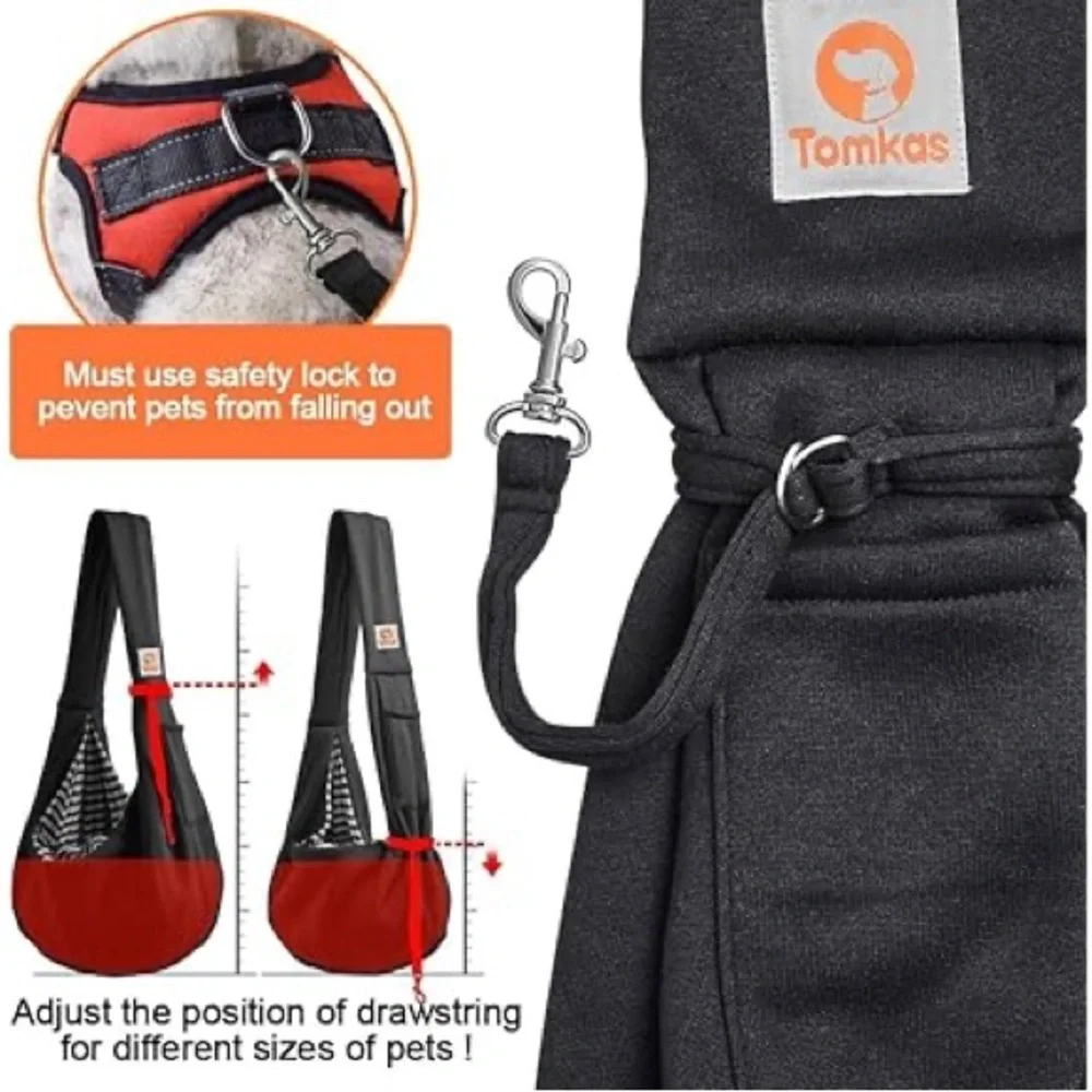 Tomkas Small Dog Sling Puppy Carrier Adjustable/Reversible Strap/Zip Pocket Sz:S